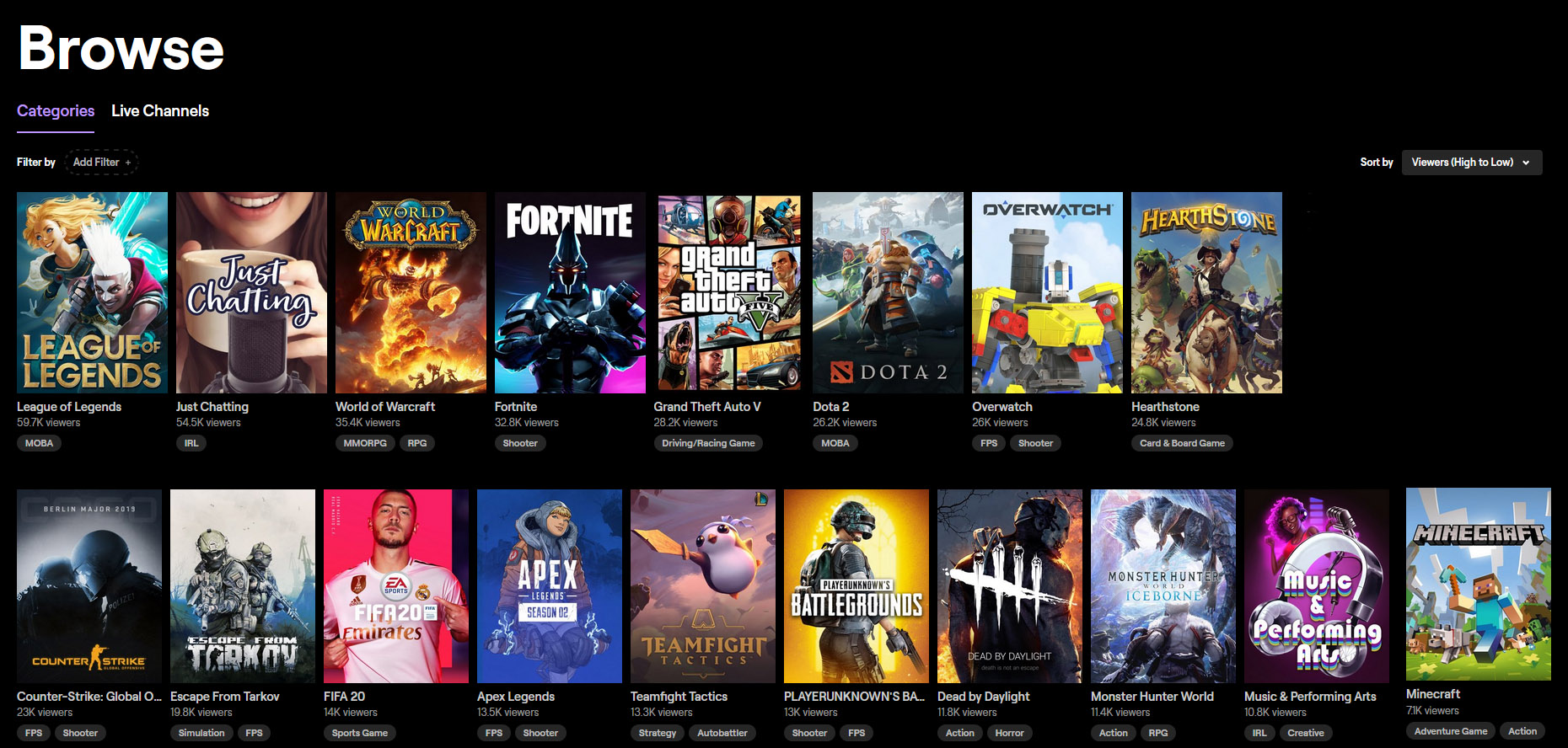 Twitch Browse Tab